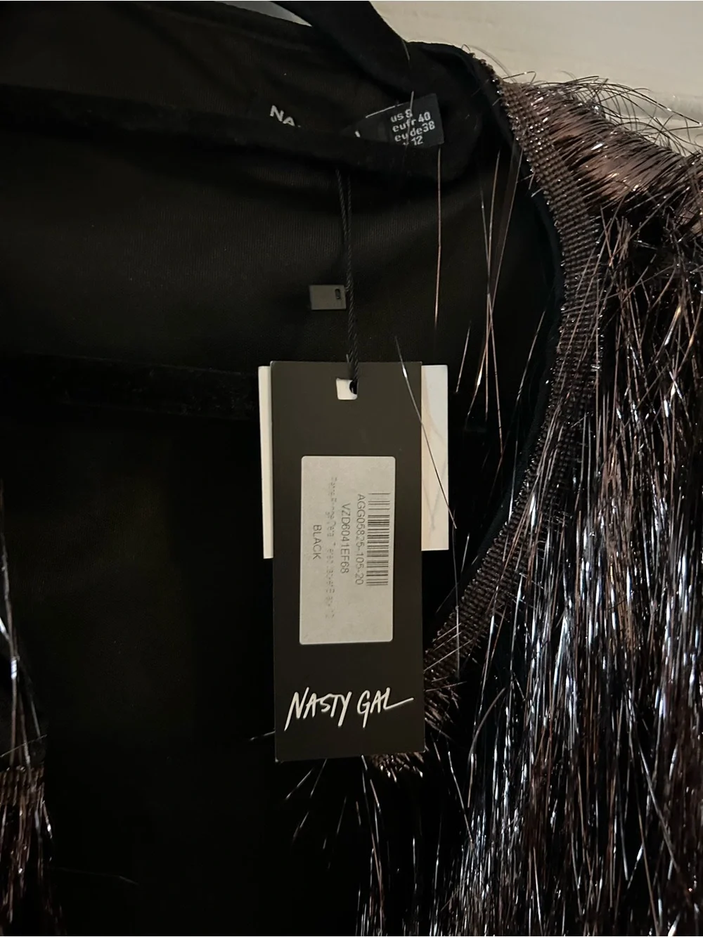 Nasty Gal Black Shaggy Tinsel Fringe Jacket